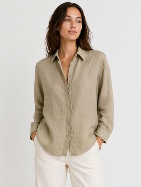 Oak + Fort 100% Linen Button-Up Shirt Khaki Size M Minimalist Neutral Top